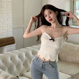 Women's Sexy Elegant Summer Fashion Tank Tops Sleeveless V Neck Irregular Hem Fairy Padded Lace Camisoles Crop Vest-Outfit