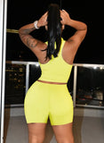 Sexy U-neck Sleeveless Solid Two Piece Shorts