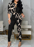 Classic Print Retro Knotted Blouse and Pants