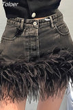 Denim Skirts For Women High Waist Patchwork Feathers Minimalist Temperament Skirt Female Summer Fashion Style Clothing