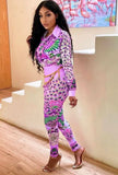Print Retro Elegant Blouse and Pants Two Piece Set 703-0-Outfit
