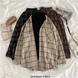 Size Women Shirt Plaid Blouse Female Korean Style Long Sleeves Tops Casual Checked Outwear Button Up Cotton Femme