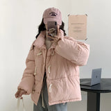 2023 New Winter Down Cotton Jacket Women's Short Jacket Small Korean Horn Button Milk Fufu Cotton-Padded Jacket-Outfit