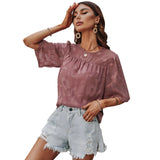 Fashion Solid Color Round Neck Loose Print Chiffon