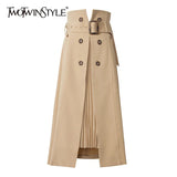 Elegant Patchwork Pleated Split Women Skirts High Waist With Sashes Irregular Hem Casual A-Line Skirt Female