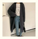 Knitted Cardigan Women's Medium-Long Style Korean Version Of The New Coarse Wool Outside The Lazy Style Solid Color Loose Sweater Jacket-Outfit