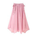 Women's Summer Folding V-Neck Folding Collar Trim With Chiffon Long-Sleeved Shirt Skirt