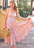 Printed Sweet Strap Sleeveless Striped Print Ruffles Midi A-line Holiday Smock