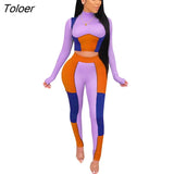 Two Piece Set Color Slim Set Patchwork Outfits Set For Women Long Sleeve Sexy Tight Sexy Skinny Club Party