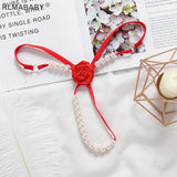 Pearl Beading Rose Thong Tranparent Low Waist Crotch Open Massage Underwear G-String Hot Hollow Out Lingerie Panties