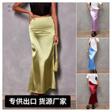 Spring And Summer New Imitation Silk Skirt Satin Skirt Women's Casual T-Bag Hip Skirt-Outfit