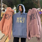 QWEEK 2021 Spring Autumn Oversized Letter Print Hoodies Women Plus Velvet Korean Style Streetwear Harajuku Hooded