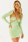Sexy Green Long Sleeve Halter Neck Mini