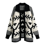 White Black Open Stitch Cardigan Autumn Winter Fashion Women Sweater Gilet Femme Manche Longue Oversize Casual Outwear 2022