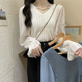 Temperament Spliced Chiffon Sleeve Long-Sleeved Top Women's Spring And Autumn New Design Sense Slimming