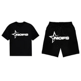 Year's New Short-Sleeved Shirt For Men And Women's Trend Card Street Hip-Hop Punk Letter Printed T-Shirt Shorts-Outfit