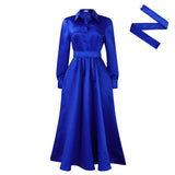 Women's Clothing 2025 Autumn New Large Swing Solid Color Collar Long Sleeve A Dress African