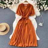 Women Summer Midi Dress 2022 Sweet Elegant Woman Party Dresses V Neck Puff Sleeve Sundress Vestidos Robe Female