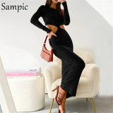 Khaki Cut Out Sexy Women Long Sleeve Bodycon Party Dress O Neck Club Backless Fashion Summer Autumn 2021 Wrap Long