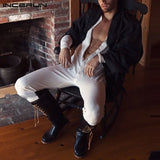 Men Pajamas Jumpsuit Homewear Solid Color Long Sleeve Comfortable Button Leisure Sleepwear Men Rompers Nightwear