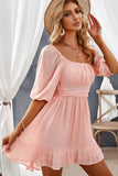 Ruffled Hem Square Neck Mini