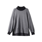 Streetwear Loose Solid Color Stylish Asymmetrical Split Pullovers Spring Autumn Turtleneck Patchwork Korean