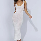 Windy Holiday Dress Sleeveless Sling Belt Hollow Side Open-Brokered Back Knitted Dress