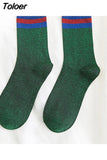 Stripe Gold Silver Silk Glitter Cute Funny Socks & hosiery Woman Sweet Harajuku Onion Japanese Restore Ancient
