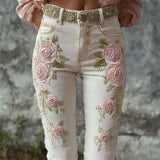 Women's Jeans Women's Trousers Color Flowers 3D Three-Dimensional Printed