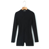Spring Style Knitted Slim Zipper Long-Sleeved Solid Color Jumpsuit-Outfit