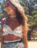 Silver Sequined Ruffles Strap Party