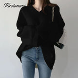 V Neck Cashmere Sweater Women 2021 Autumn New Elegant Knitted Casual Pullovers Loose Soft Female Jumper Lazy