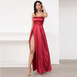 Fading Braid Open Fork Thin Temperament Commuter Solid Color Sling Dress