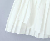 Y2K Style Cool Girl Asymmetrical Pleated Mini Skirts Women Elastic Waist Sports Skirts White-Outfit