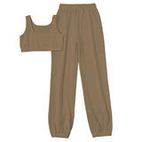 Pants Set With Camis Solid Casual Ladies Sportswear Suits Sleeveless Crop Top And Drawstring Pants Summer Work Out