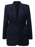 Women Dark Blue Brief Temperament Blazer New Lapel Long Sleeve Loose Fit Jacket Fashion Tide Spring Autumn 2023