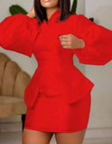 Formal Puff Sleeve Peplum Top and Mini Skirt 2pc