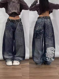 Baggy Jeans For Men Retro Embroidery Hip-Hop Goth Street Clothing-Outfit