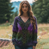 Explosion Autumn And Winter Loose V Collar Blouse Casual Shoulder Women's Coarse Needles And