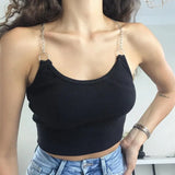 Women Sexy Halter Crop Tops Cross Bandage Summer Women Casual Tank Tops Vest Metalic Chain Crop Tops blusas Fashion