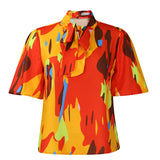Women's Clothing 2025 New Fashion Temperament Print With Bubble Sleeves Short-Sleeved Shirt