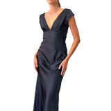 Women's New Sexy Deep V Bareback Fashion Long Skirt Hanging Dress Dress
