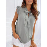 Blouses Short Sleeves Shirt Summer Bow Lace Up Polka Dot Female Tops Ruffle Pullover Vintage