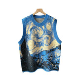 Painting Design Sense Minority Vest Knitted Vest With Loose Lazy Soft Waxy College Style Sleeveless Sweater Horse Clip-Outfit