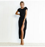 Summer Dress Female Short Sleeve Irregular Slit Fashion Short Sleeve O-neck Pullover Bodycon Slim Long Dress