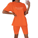 Printed Biker Shorts 2 Piece Set Oversize Pullover Tshirt Jogger Short Sets For Women Summer Short Tracksuit Sexy