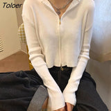 Women Simple Basic Cropped Preppy Style Stretchy Young All-match Casual Кардиган Женский Zipper Streatwear Spring