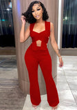 Sexy Straps Sleeveless High Waist Solid Hollow Out Regular Two Piece Pants