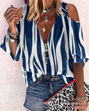 Loose Zipper Print Shirt Blouse Women Spring Summer Fashion V-neck Lantern Sleeve Shirts For Women Sexy Off Shoulder Top-Outfit