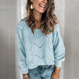 Out Knitted Sweaters Women Casual O-neck Knitting Top Spring Autumn Loose Sweater Female Pullovers For